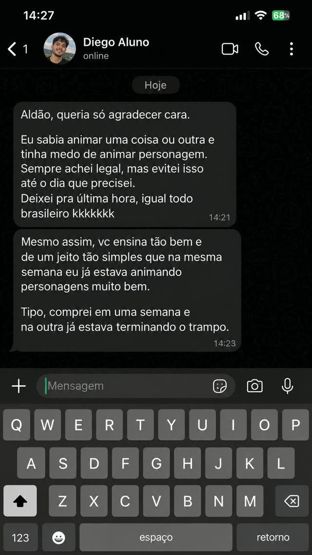 Print real de conversa com Diego, Aluno do treinamento